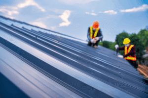 Metal roofing in Hammond, LA, at Pride Roofing LLC. Image of roofing professionals installing a standing seam metal roof, highlighting expert craftsmanship, durable materials, and a commitment to long-lasting protection and performance.